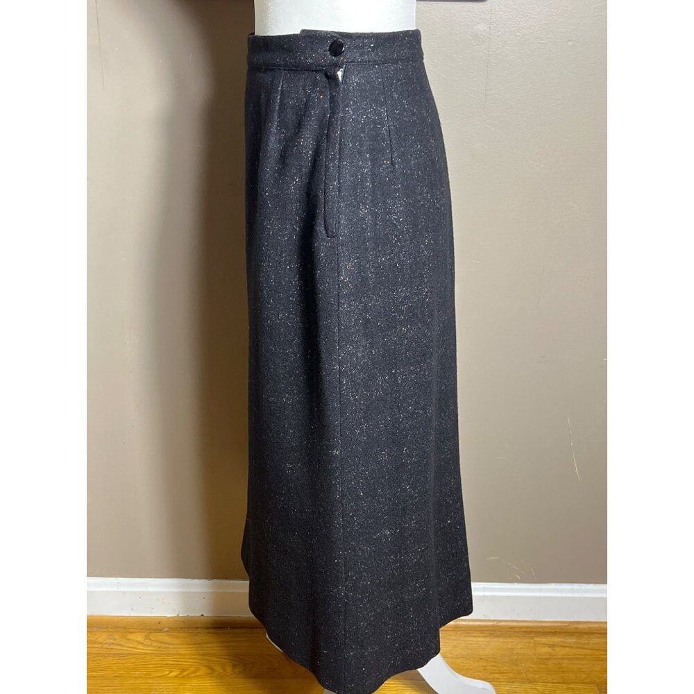 Vtg Tweed Wool Skirt Black Pencil Speckled Kick Pleat Preppy Heritage Womens 6 - Picture 9 of 9